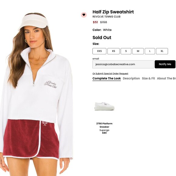 Revolve Half Zip Tennis Club Sweatshirt rare NWOT - Picture 5 of 7